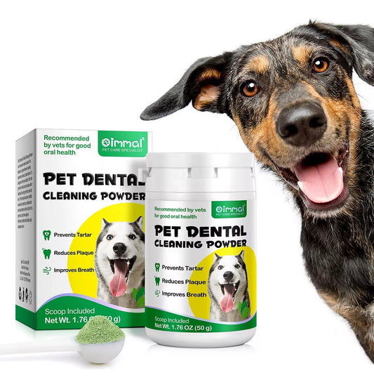 Polvo Limpiador Dental | Elimina Sarro y Placa | Cuidado Bucal para Perros + Gatos + Aliento Fresco + Uso Diario + Natural | 50g