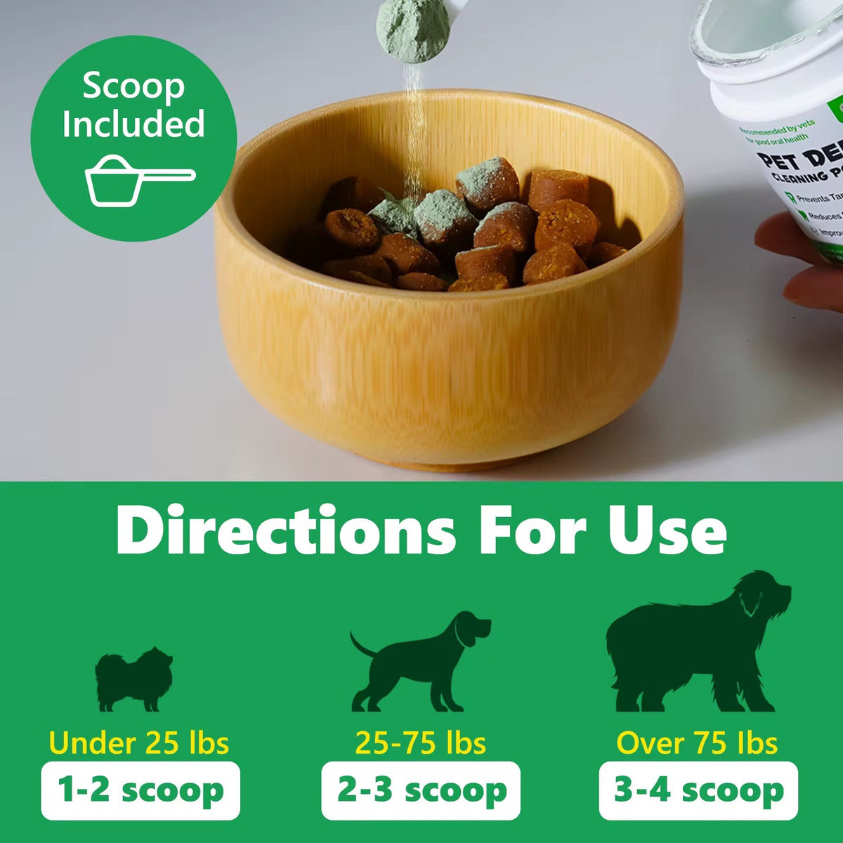 Polvo Limpiador Dental | Elimina Sarro y Placa | Cuidado Bucal para Perros + Gatos + Aliento Fresco + Uso Diario + Natural | 50g