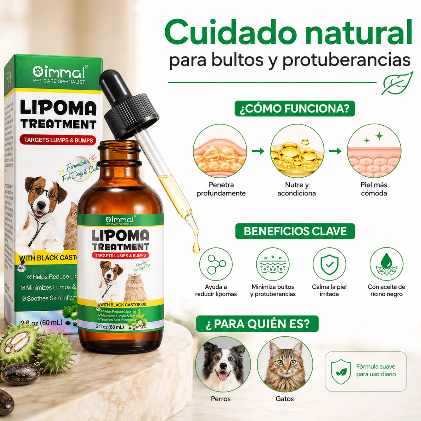 Aceite Natural para Mascotas con Ricino y Linaza