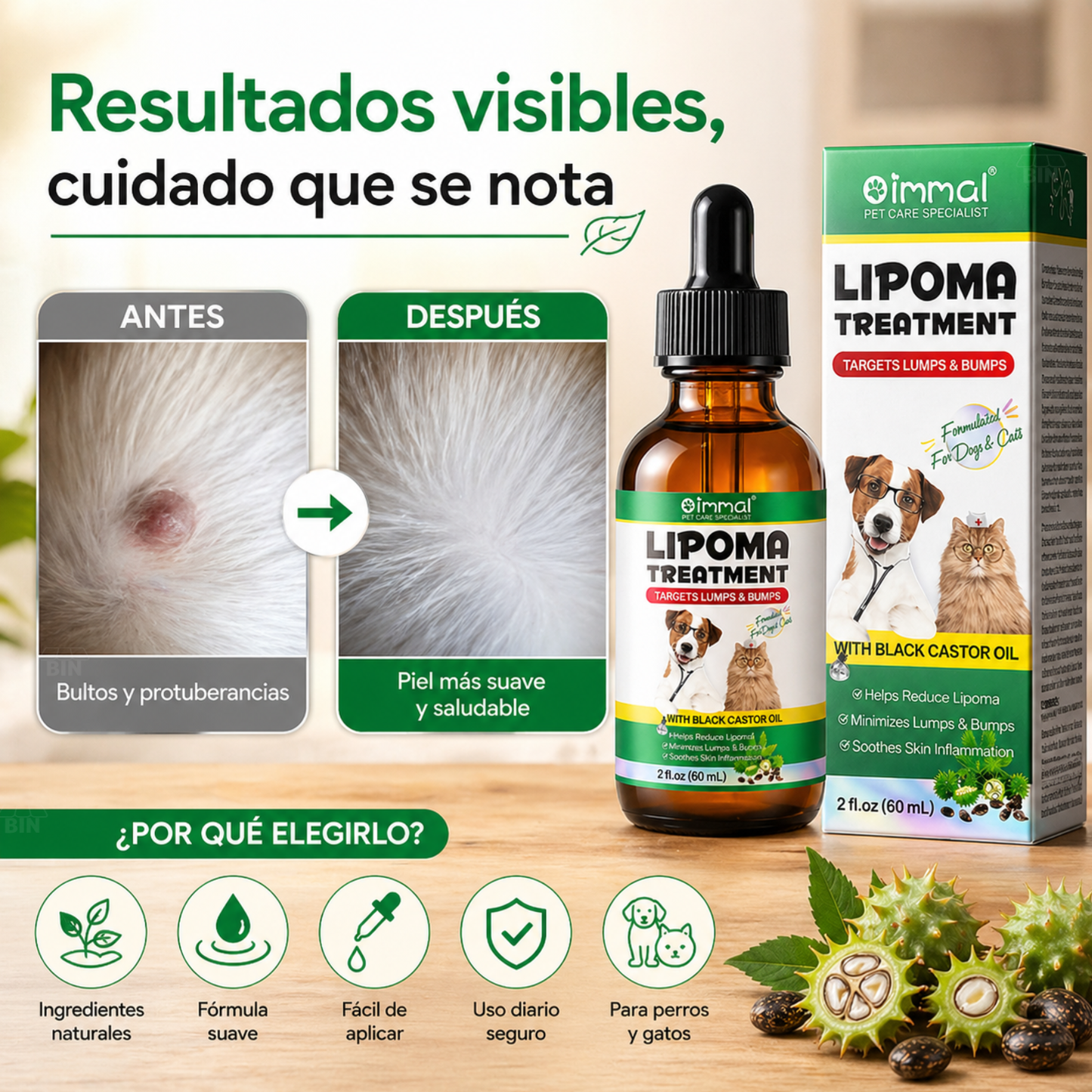 Aceite Natural para Mascotas con Ricino y Linaza