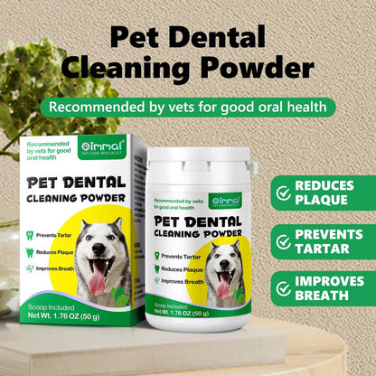 Polvo Limpiador Dental | Elimina Sarro y Placa | Cuidado Bucal para Perros + Gatos + Aliento Fresco + Uso Diario + Natural | 50g