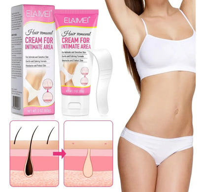 Crema Depiladora Suave con la Piel | Elimina Vello en Zonas Íntimas + Sin Dolor | Hidratación + Cuidado Delicado