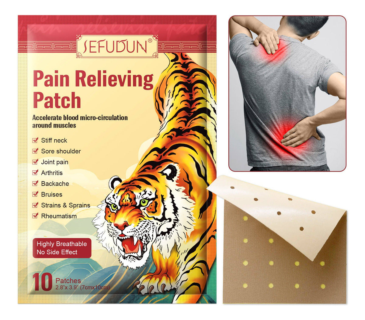 10 Parches para Dolor Muscular + Efecto Calmante | Alivio en Hombro + Espalda + Piernas | Uso Rápido + Adhesión Firme