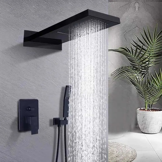 Kit de Regadera Empotrable Negro Mate Tipo Lluvia | Sistema de Ducha para Baño de Acero Inoxidable
