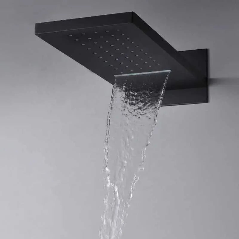 Kit de Regadera Empotrable Negro Mate Tipo Lluvia | Sistema de Ducha para Baño de Acero Inoxidable
