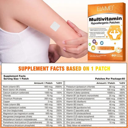 60 Parches con Vitaminas + Minerales Esenciales | Energía Diaria + Salud General | Apoyo Nutricional + Fácil de Usar