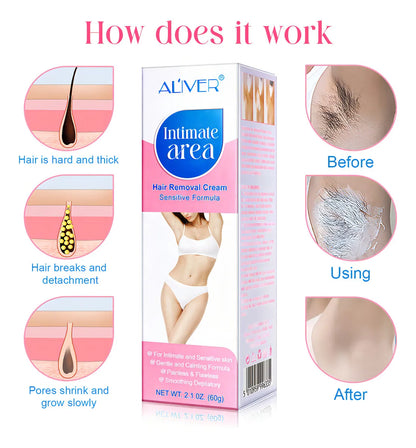 Aliver Crema Depilatoria Para Zonas Íntimas | Eliminación Suave Del Vello | Piel Normal