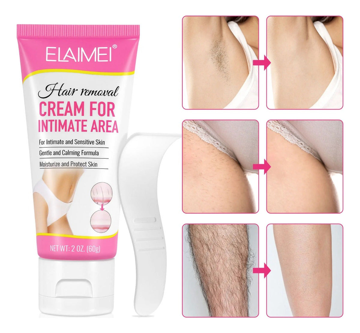Crema Depiladora Suave con la Piel | Elimina Vello en Zonas Íntimas + Sin Dolor + Hidratante + Fórmula Segura + Fácil Aplicación