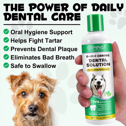 Solución Dental 6en1 para Perros | Aliento Fresco + Antisarro + Limpieza Bucal Completa + Uso Diario + Fórmula Segura | 150ml