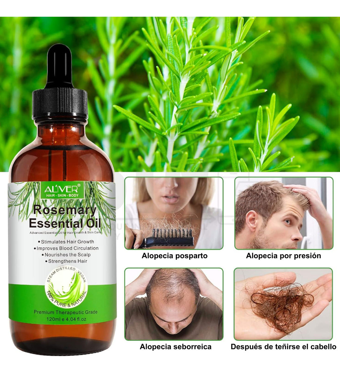 Aceite de Romero Natural | Crecimiento de Cabello + Barba | Fortalece Raíces + Estimula Folículos | Nutrición y Cuidado Profundo |120ml