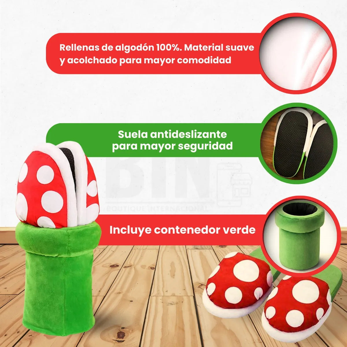 Pantuflas Peluche Planta Carnívora Mario Bros