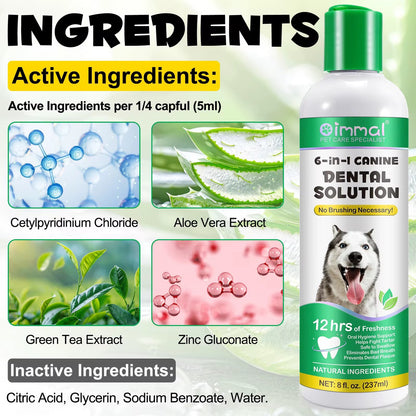 Solución Dental 6en1 para Perros | Aliento Fresco + Antisarro + Limpieza Bucal Completa + Uso Diario + Fórmula Segura | 150ml