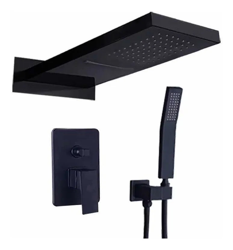 Kit de Regadera Empotrable Negro Mate Tipo Lluvia | Sistema de Ducha para Baño de Acero Inoxidable