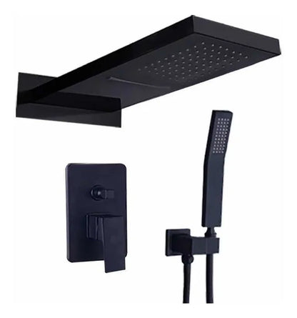 Kit de Regadera Empotrable Negro Mate Tipo Lluvia | Sistema de Ducha para Baño de Acero Inoxidable