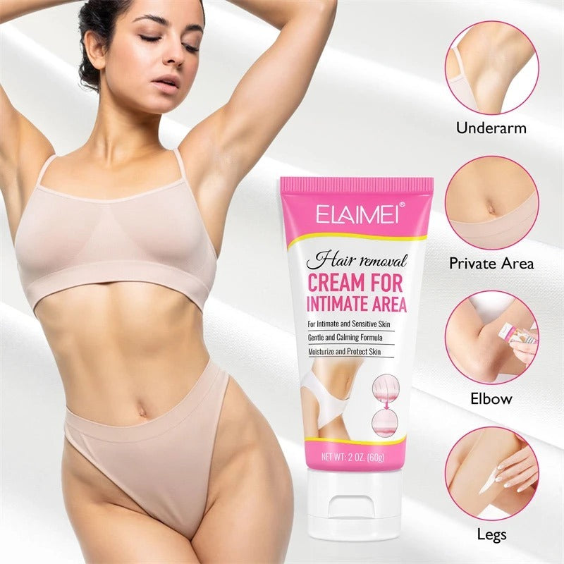 Crema Depiladora Suave con la Piel | Elimina Vello en Zonas Íntimas + Sin Dolor + Hidratante + Fórmula Segura + Fácil Aplicación