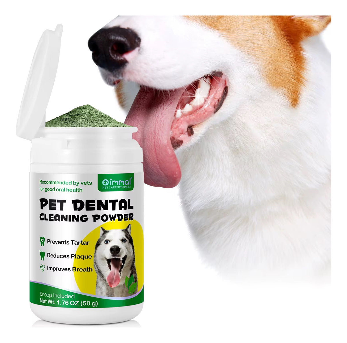 Polvo Limpiador Dental | Elimina Sarro y Placa | Cuidado Bucal para Perros + Gatos + Aliento Fresco + Uso Diario + Natural | 50g