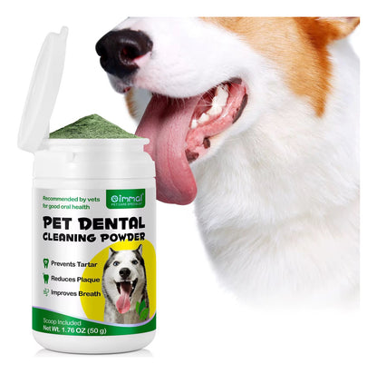 Polvo Limpiador Dental | Elimina Sarro y Placa | Cuidado Bucal para Perros + Gatos + Aliento Fresco + Uso Diario + Natural | 50g