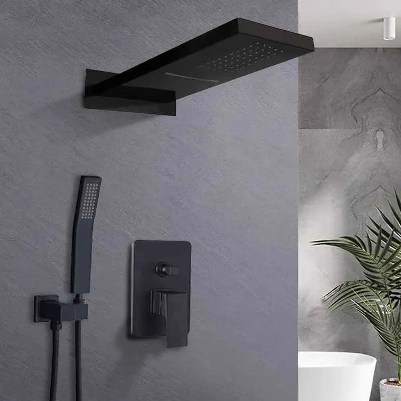 Kit de Regadera Empotrable Negro Mate Tipo Lluvia | Sistema de Ducha para Baño de Acero Inoxidable
