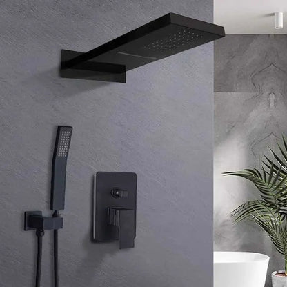 Kit de Regadera Empotrable Negro Mate Tipo Lluvia | Sistema de Ducha para Baño de Acero Inoxidable