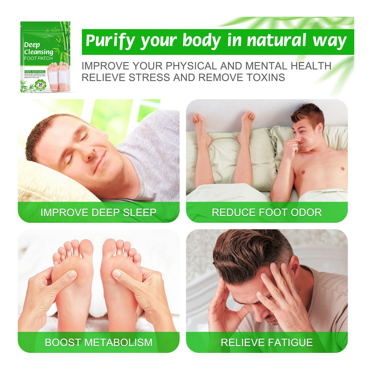 Parches De Desintoxicación Para Pies | Limpieza Profunda + Relajación Nocturna + Eliminación De Toxinas | 20 Unidades