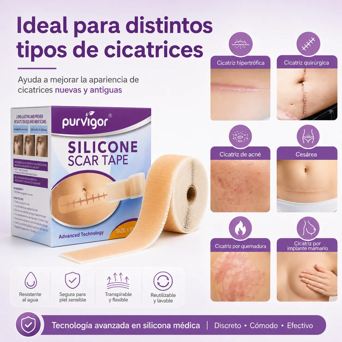 Rollo Silicona Para Cicatrices 3m Purvigor Reutilizable