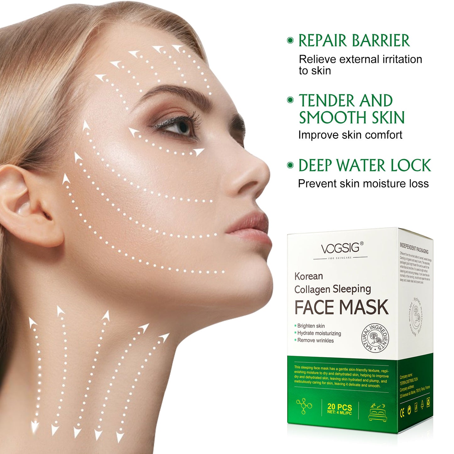VOGSIG Korean Collagen Sleeping Face Mask – 20 Mascarillas Limpiadoras