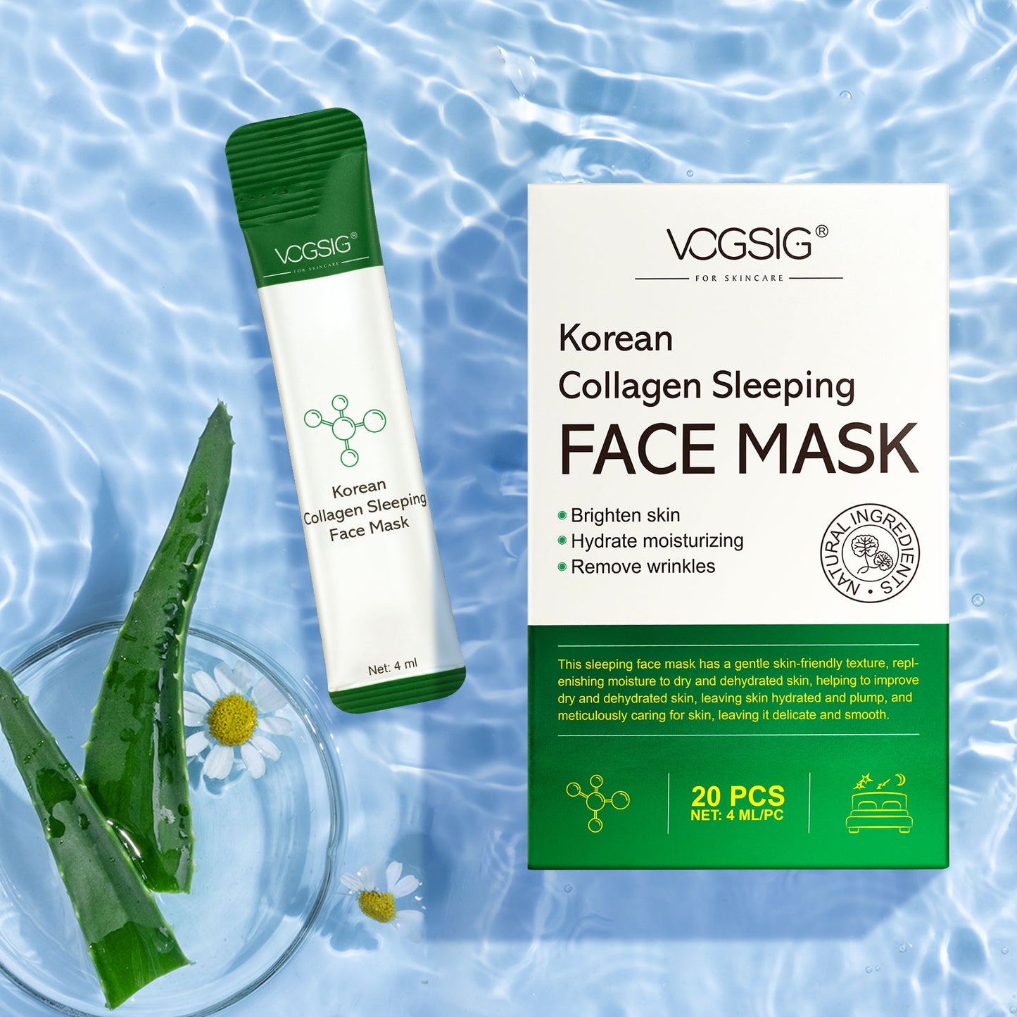 VOGSIG Korean Collagen Sleeping Face Mask – 20 Mascarillas Limpiadoras