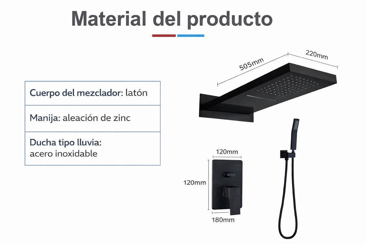 Kit de Regadera Empotrable Negro Mate Tipo Lluvia | Sistema de Ducha para Baño de Acero Inoxidable