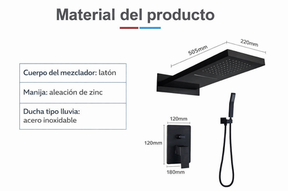 Kit de Regadera Empotrable Negro Mate Tipo Lluvia | Sistema de Ducha para Baño de Acero Inoxidable