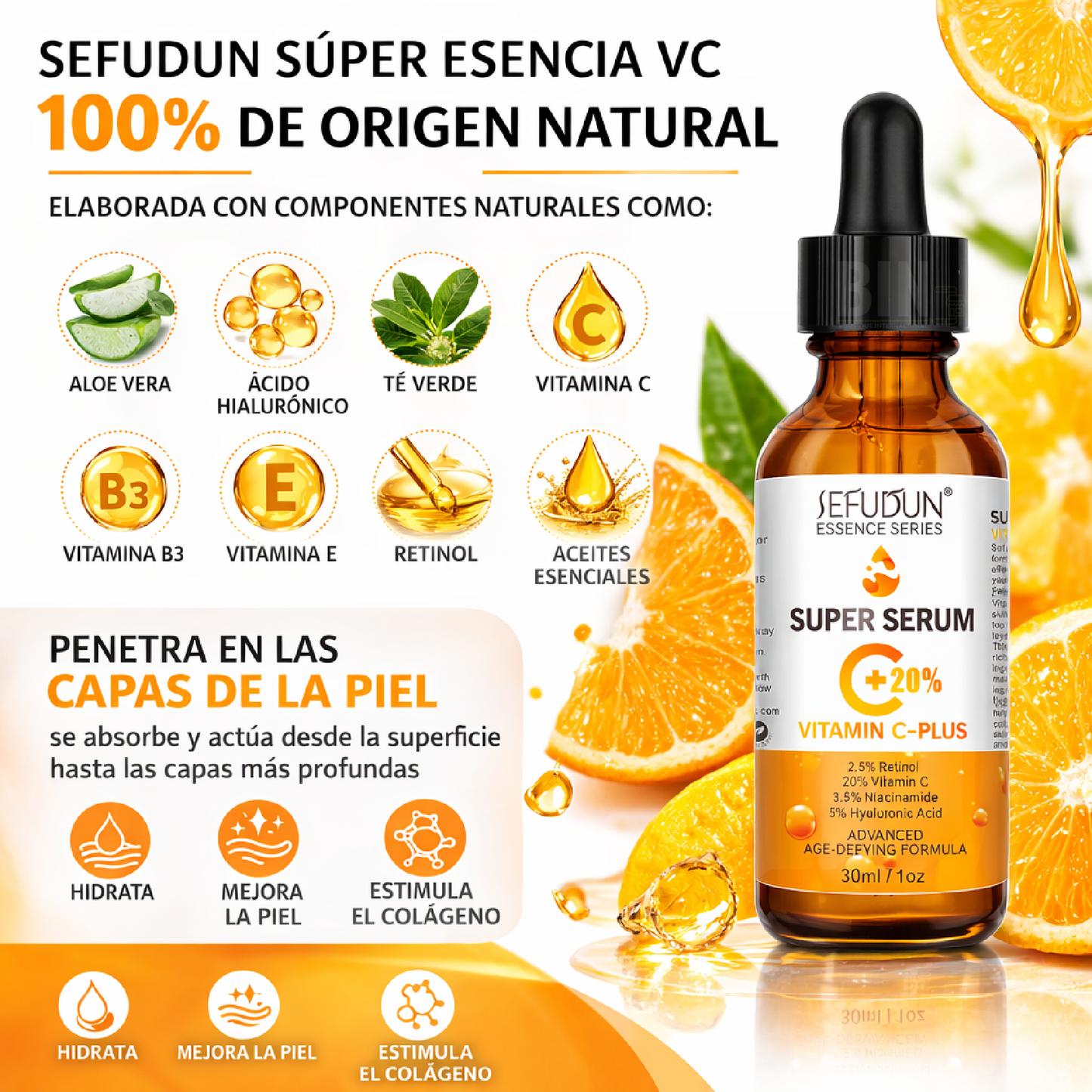 Sérum Facial Vitamina C y Retinol Antioxidante 30 ml | Sefudun