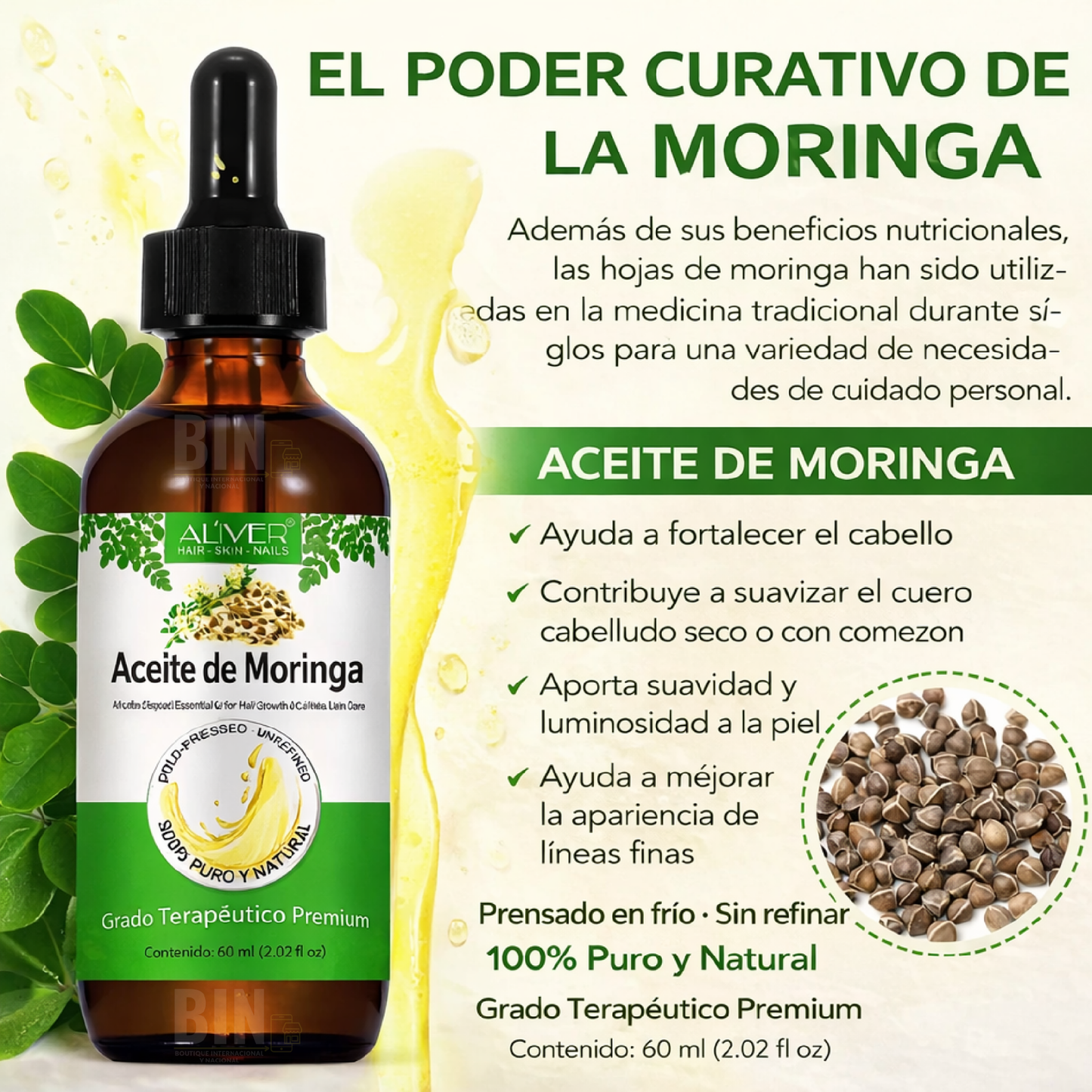 Aceite Moringa Crecimiento Capilar Antiedad Terapéutico