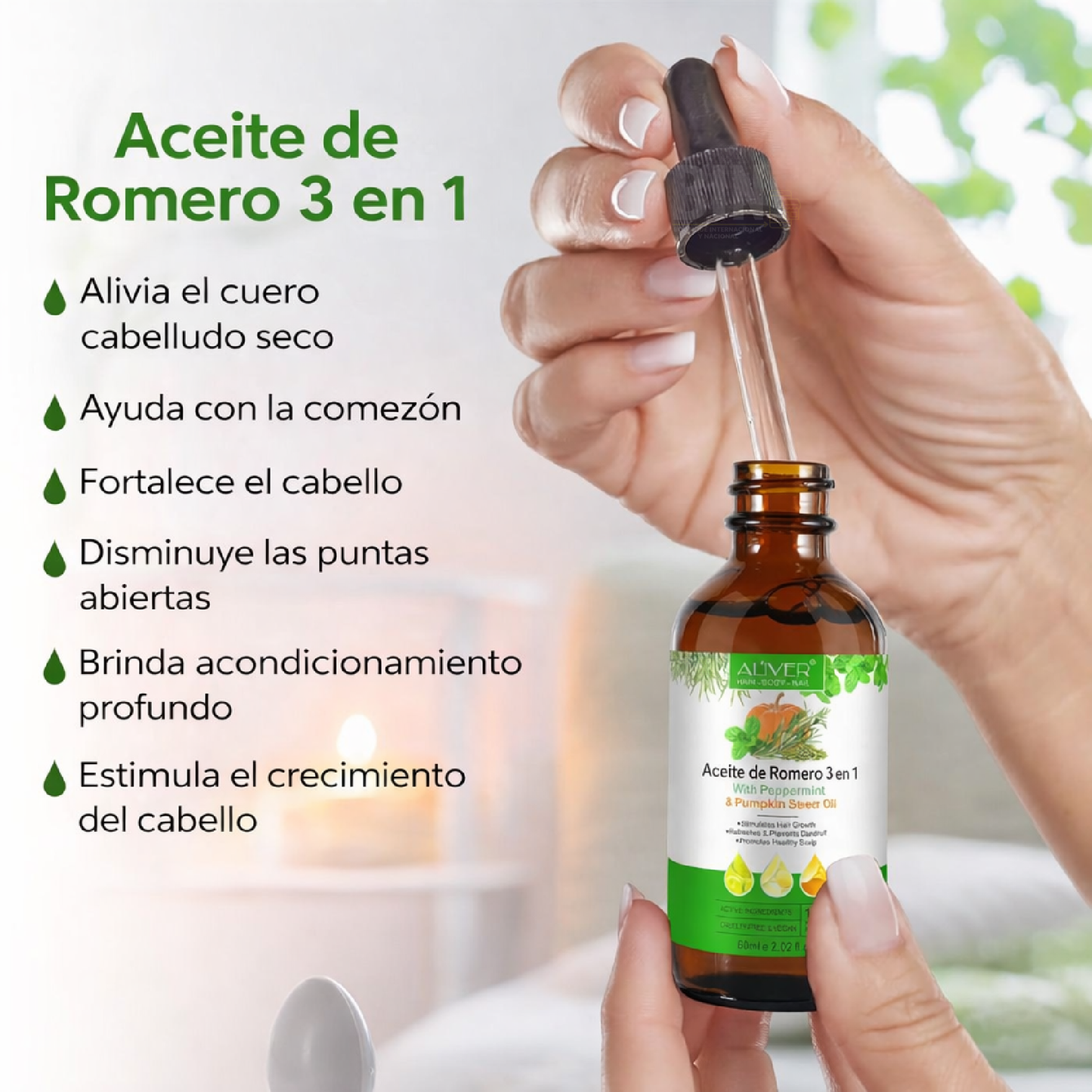Aceite Capilar 3 en 1 con Romero, Menta, Semilla de Calabaza y Batana | Crecimiento e Hidratación
