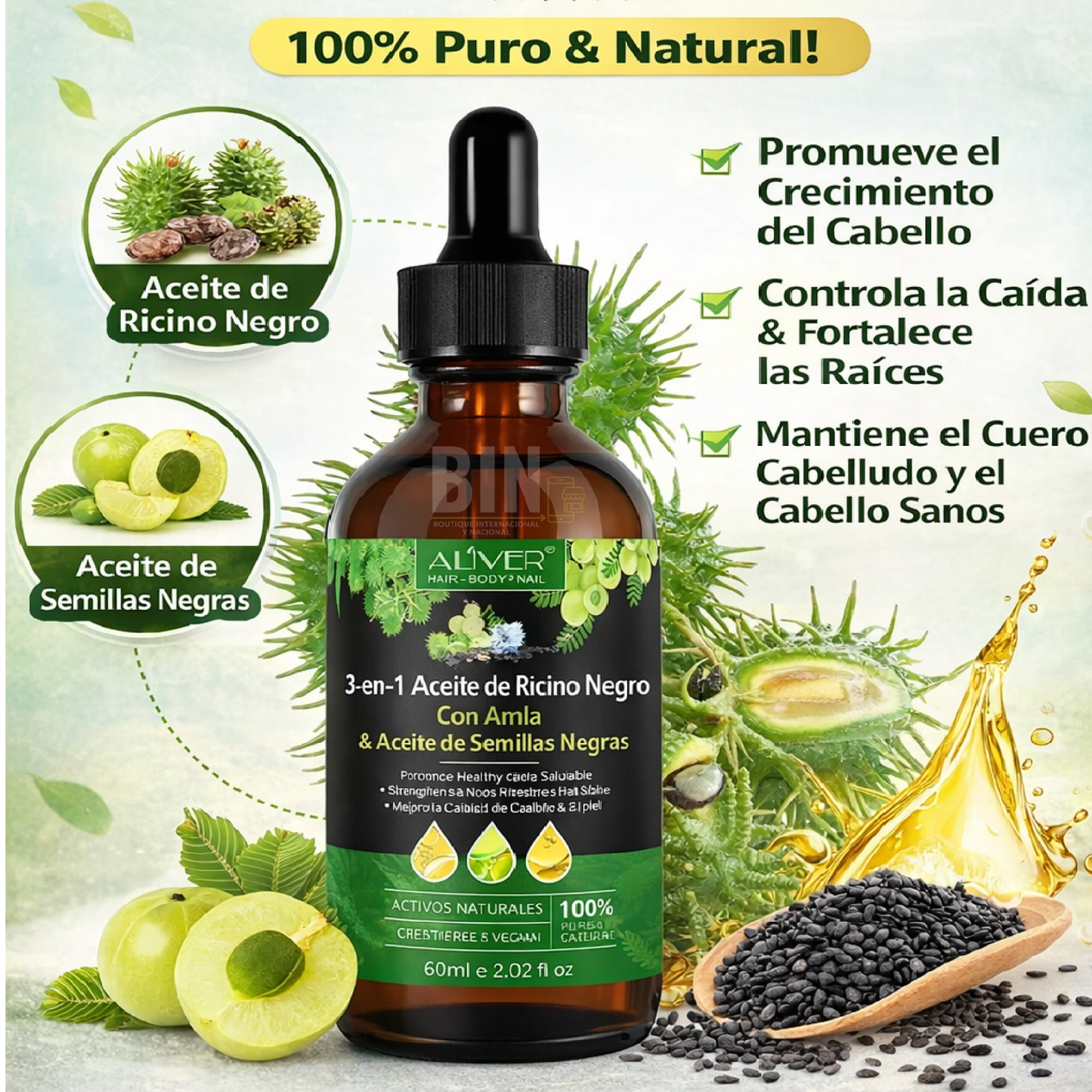 Aceite De Ricino Negro 3 En 1 Con Lavanda Y Argán Capilar