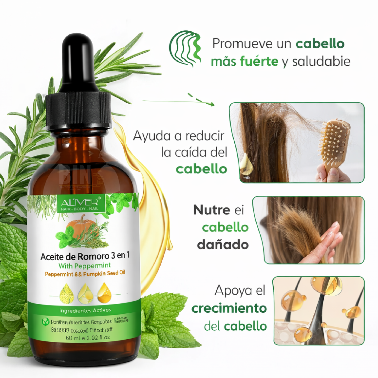 Aceite Capilar 3 en 1 con Romero, Menta, Semilla de Calabaza y Batana | Crecimiento e Hidratación