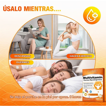 Parches con Vitaminas y Minerales para Energía y Bienestar | Absorción Transdérmica | 60 Parches