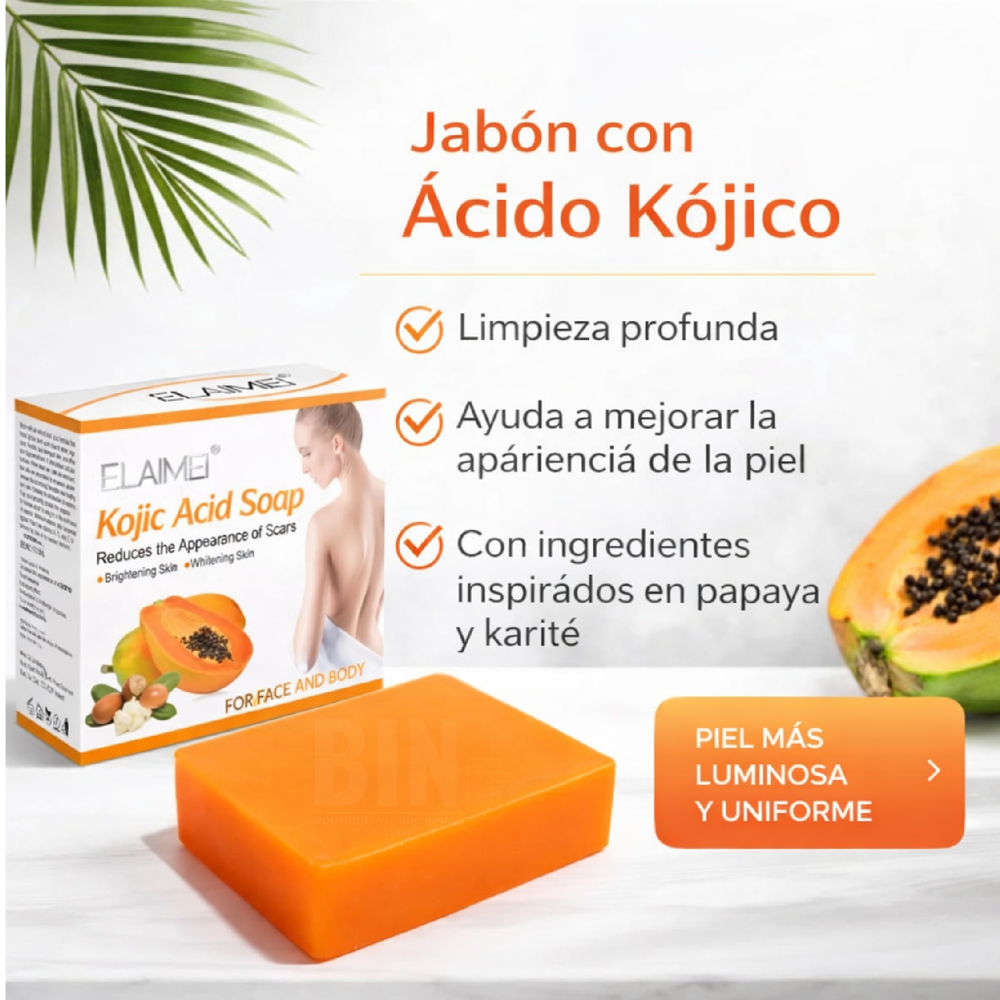 Elaimei Jabón Aclarador Facial Kojic Acid Papaya Hidratante