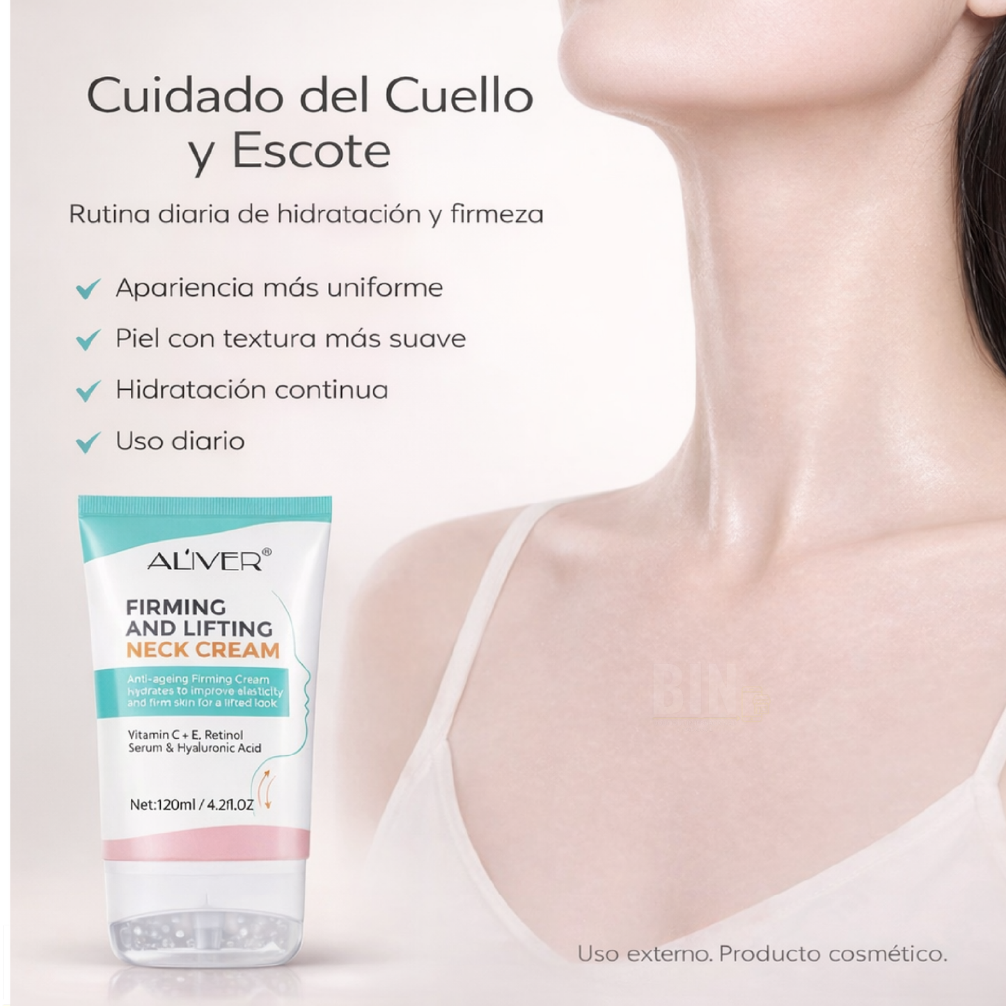 Aliver Crema reafirmante para el cuello antiarrugas con vitamina C y retinol | Hidratante Antiedad
