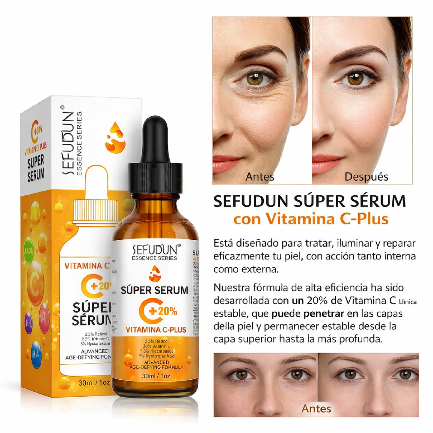 Sérum Facial Vitamina C y Retinol Antioxidante 30 ml | Sefudun